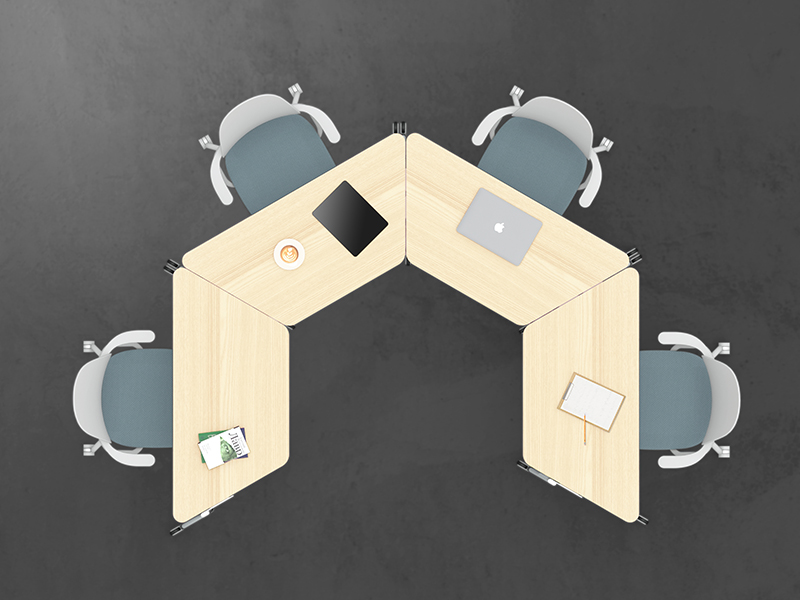 8 - Hockey 4 Trapezoid Desk Cluster - Top View